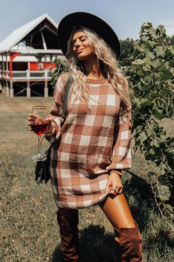 Fall Transition Plaid Sweater Dress In Mocha