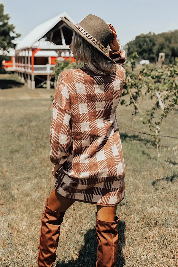 Fall Transition Plaid Sweater Dress In Mocha