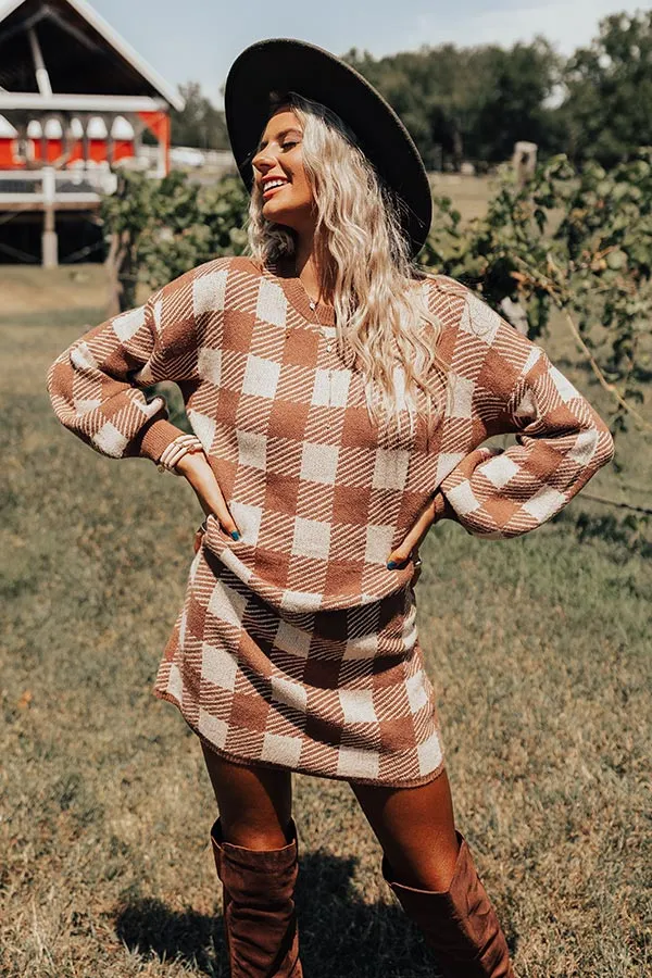 Fall Transition Plaid Sweater Dress In Mocha