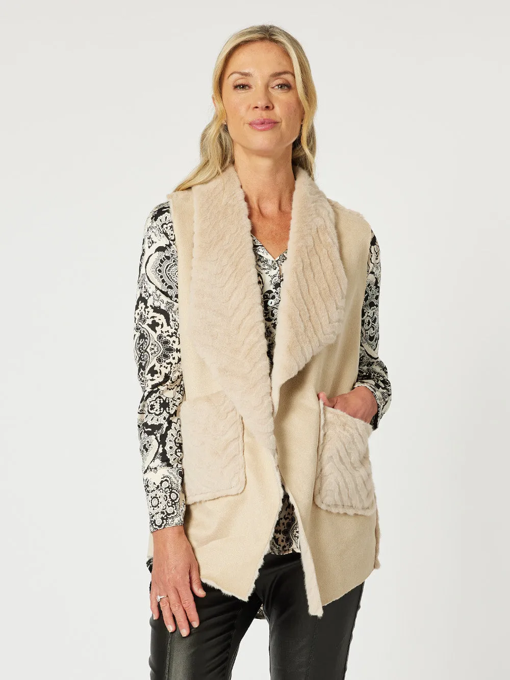 Faux Fur Reversible Vest - Natural