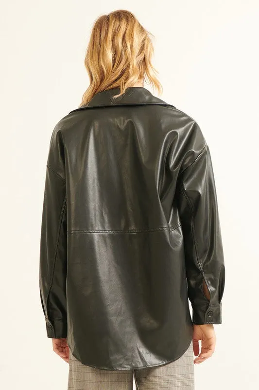 Faux Leather Shacket Black