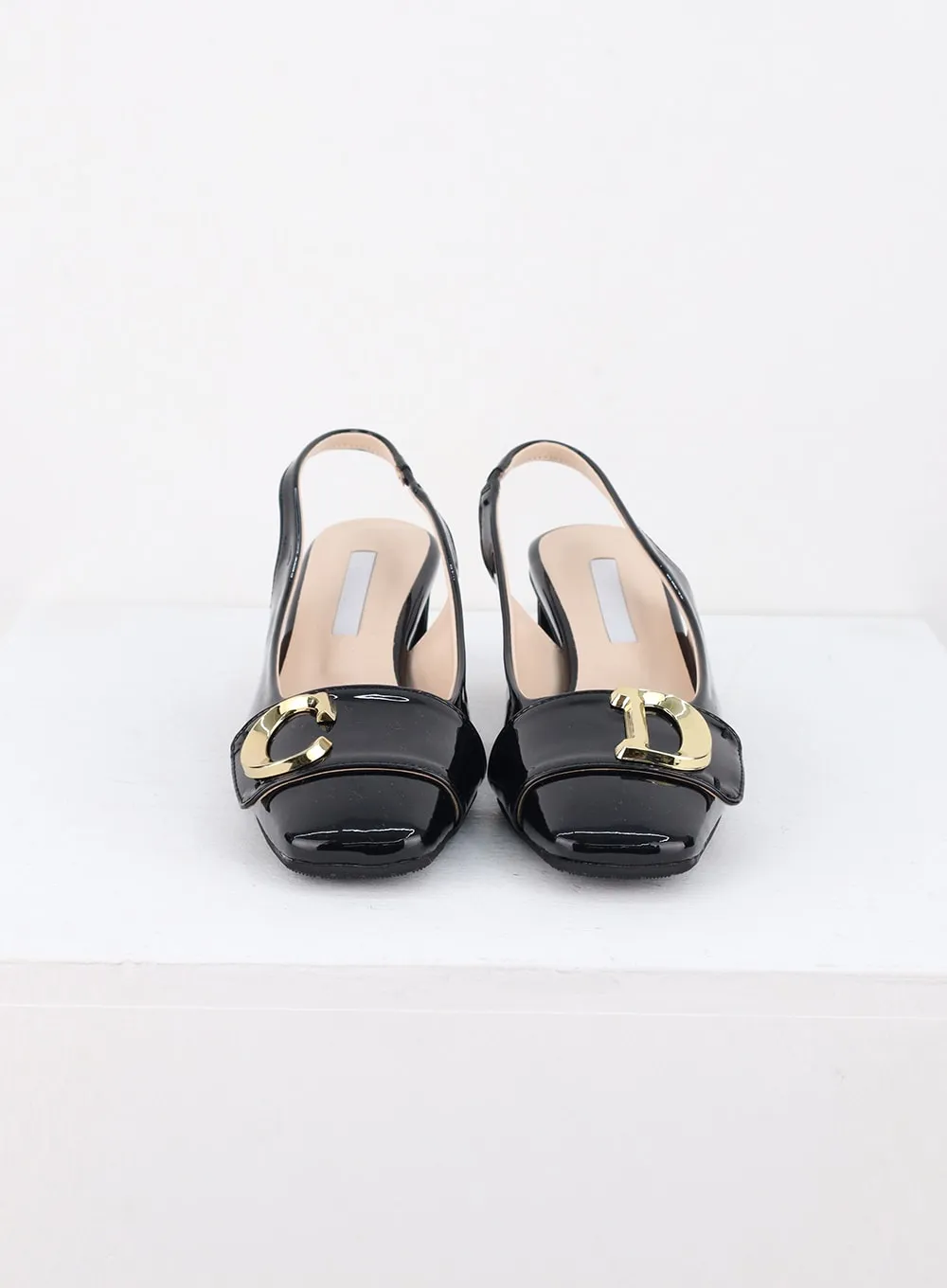 Faux Leather Sling Back Heels IS315