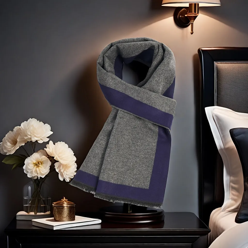 Festive Grey and Purple Men's Scarf: Warm and Stylish for Winter - 100% Polyester