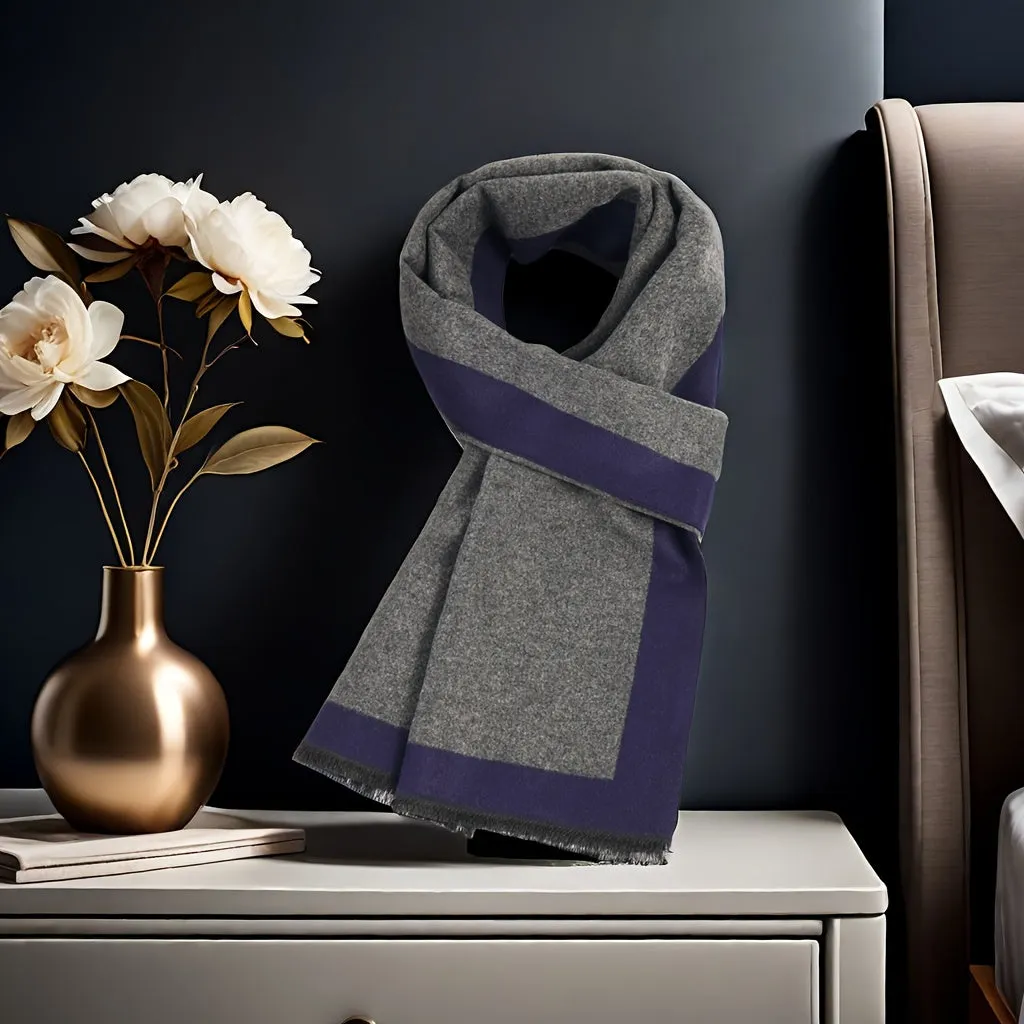 Festive Grey and Purple Men's Scarf: Warm and Stylish for Winter - 100% Polyester