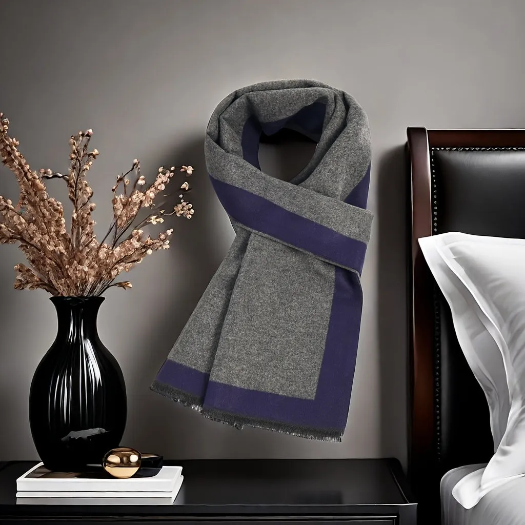 Festive Grey and Purple Men's Scarf: Warm and Stylish for Winter - 100% Polyester