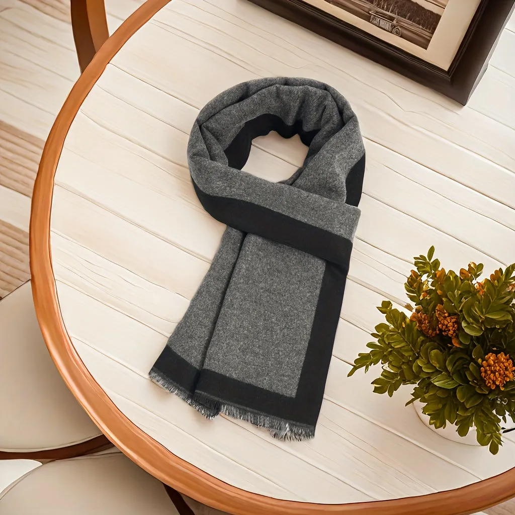 Festive Grey and Purple Men's Scarf: Warm and Stylish for Winter - 100% Polyester