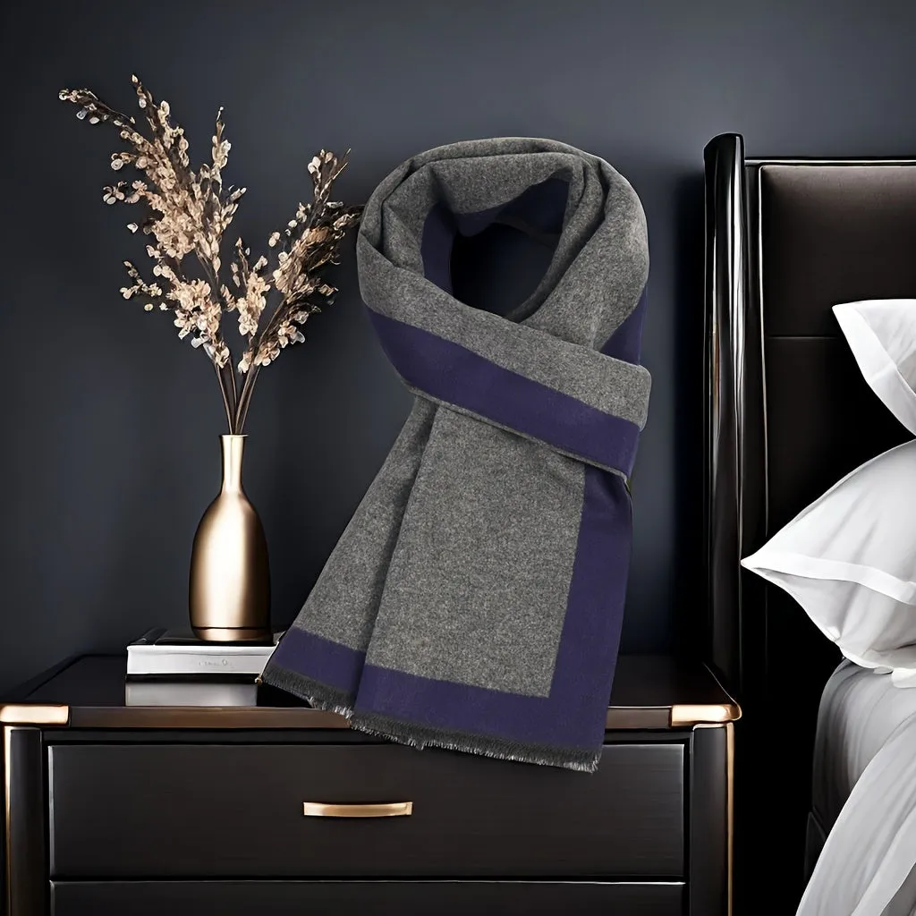 Festive Grey and Purple Men's Scarf: Warm and Stylish for Winter - 100% Polyester