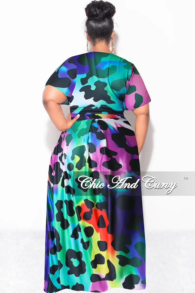 Final Sale Plus Size 2pc (Faux Wrap Crop Tie Top & Skirt) Set in Multi Color Animal Print