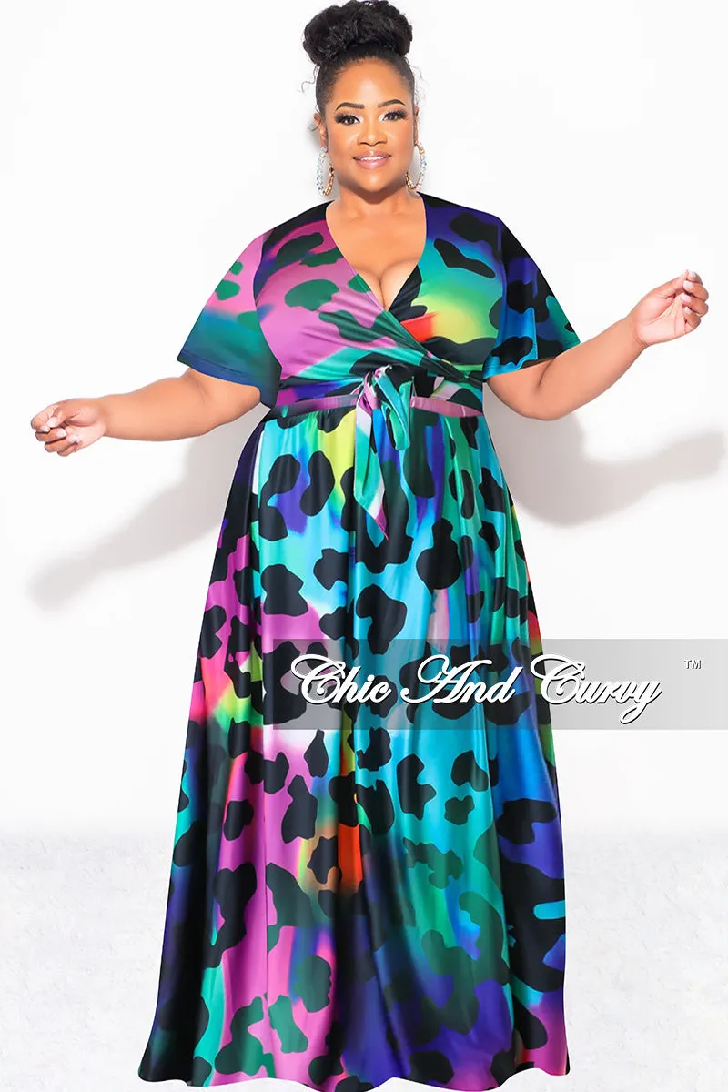 Final Sale Plus Size 2pc (Faux Wrap Crop Tie Top & Skirt) Set in Multi Color Animal Print