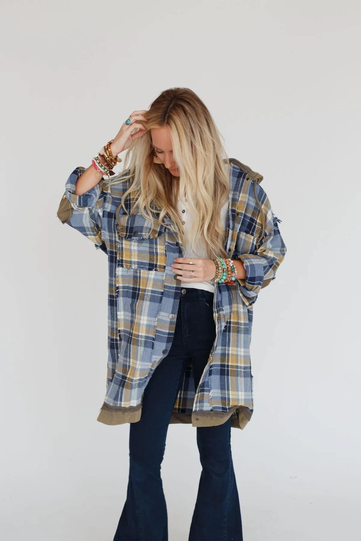 Flannel Layers Hooded Jacket - Blue