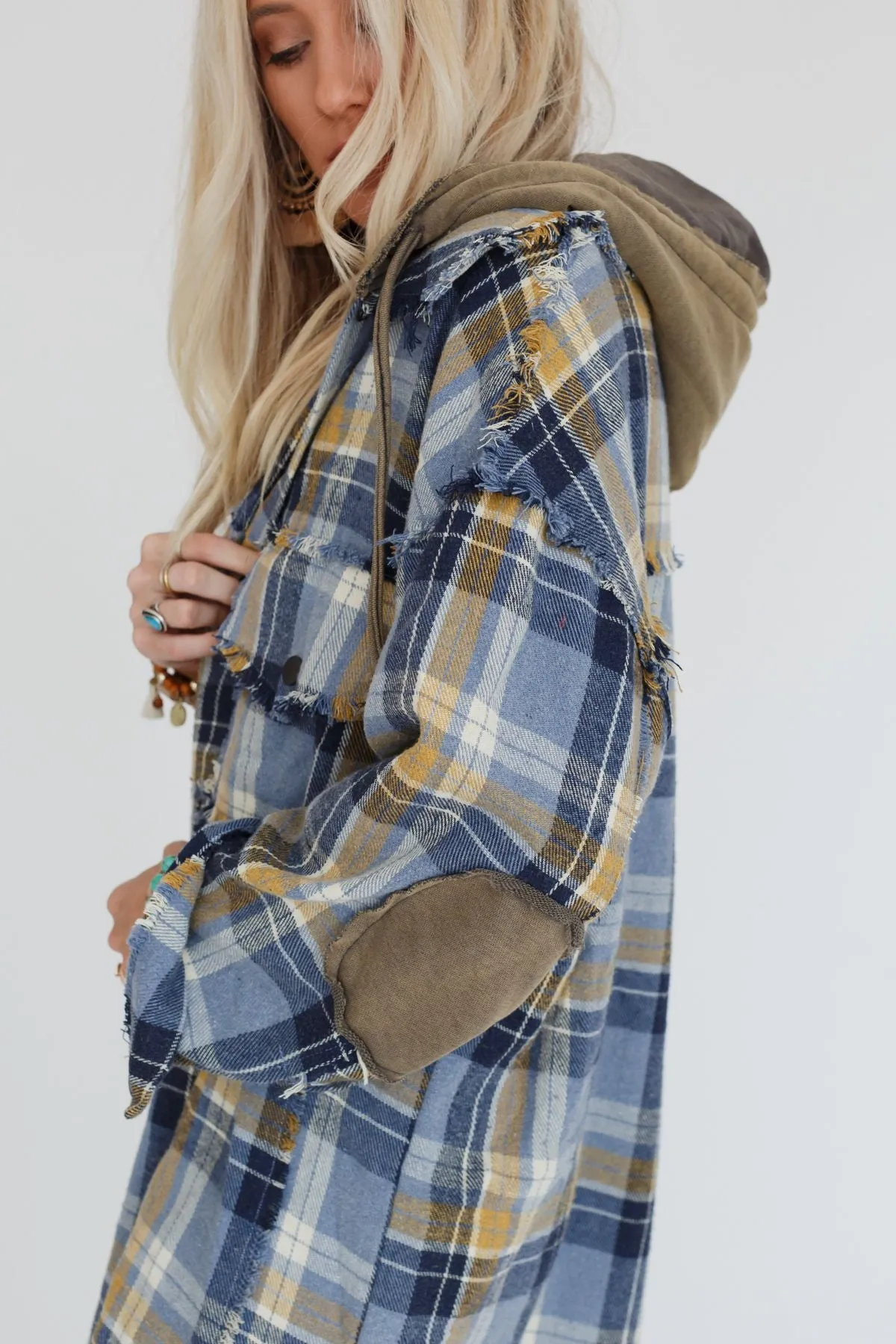 Flannel Layers Hooded Jacket - Blue