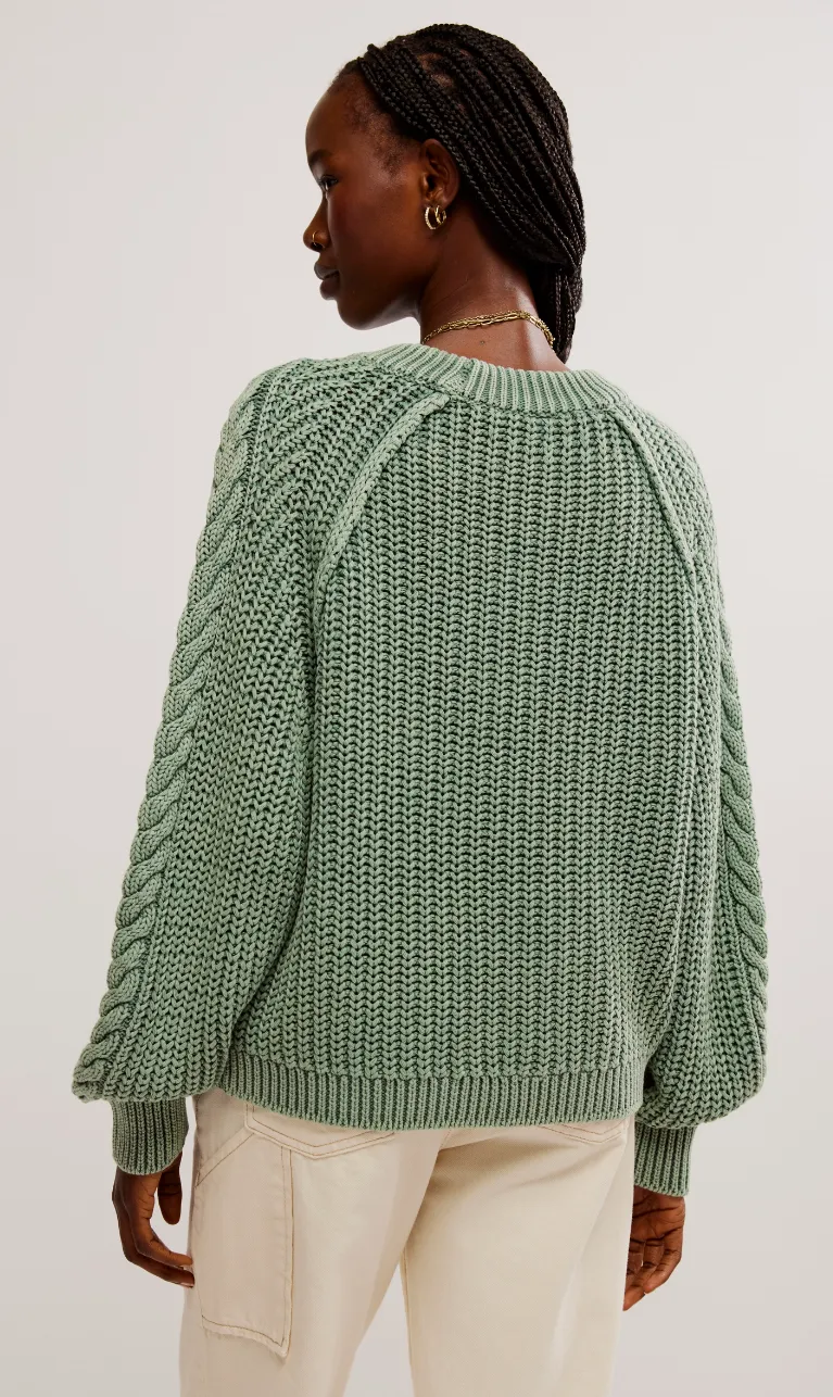 Free People Frankie Cable Sweater- Sea Spray