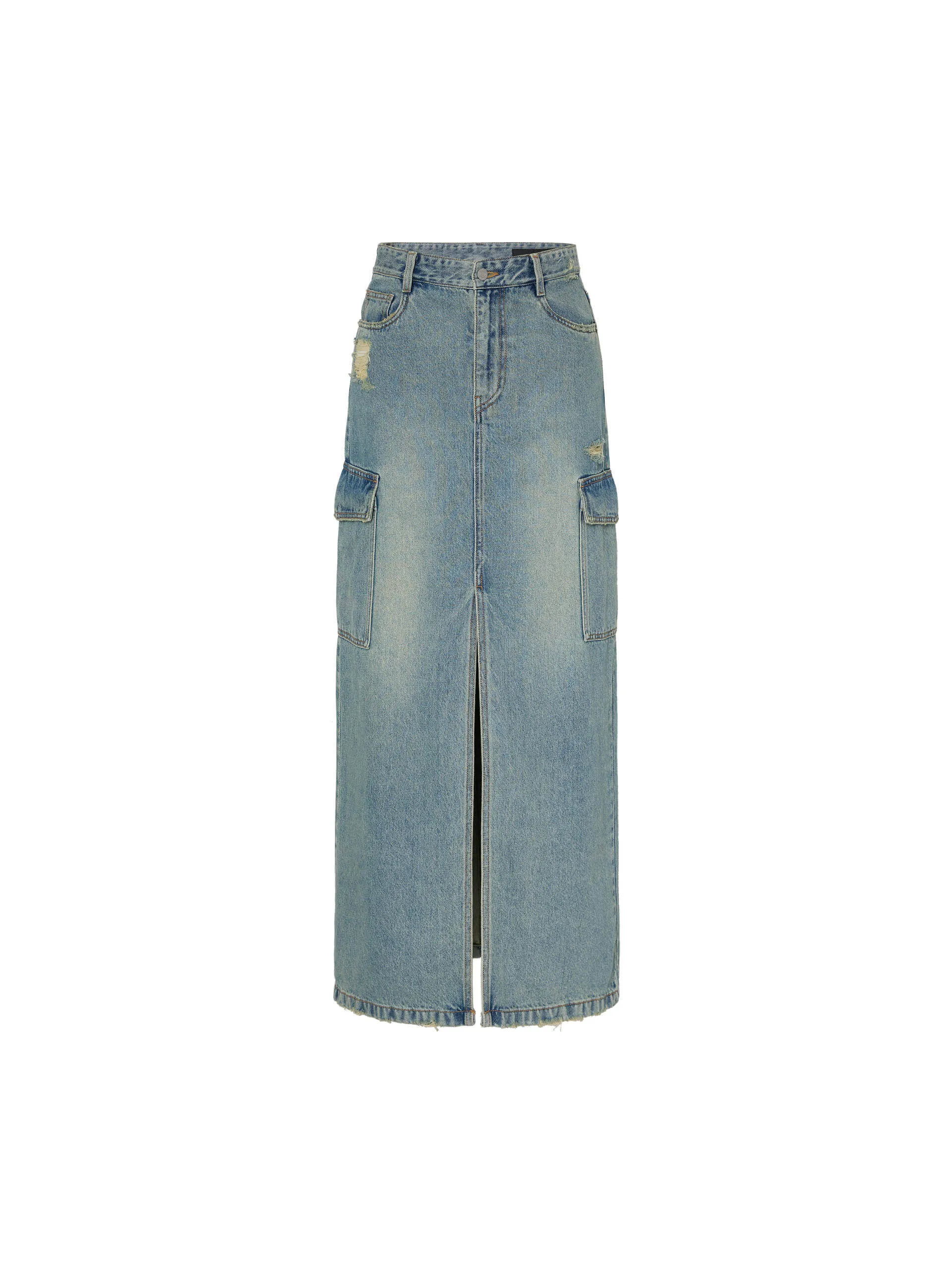 Front Slit Distressed Skirt