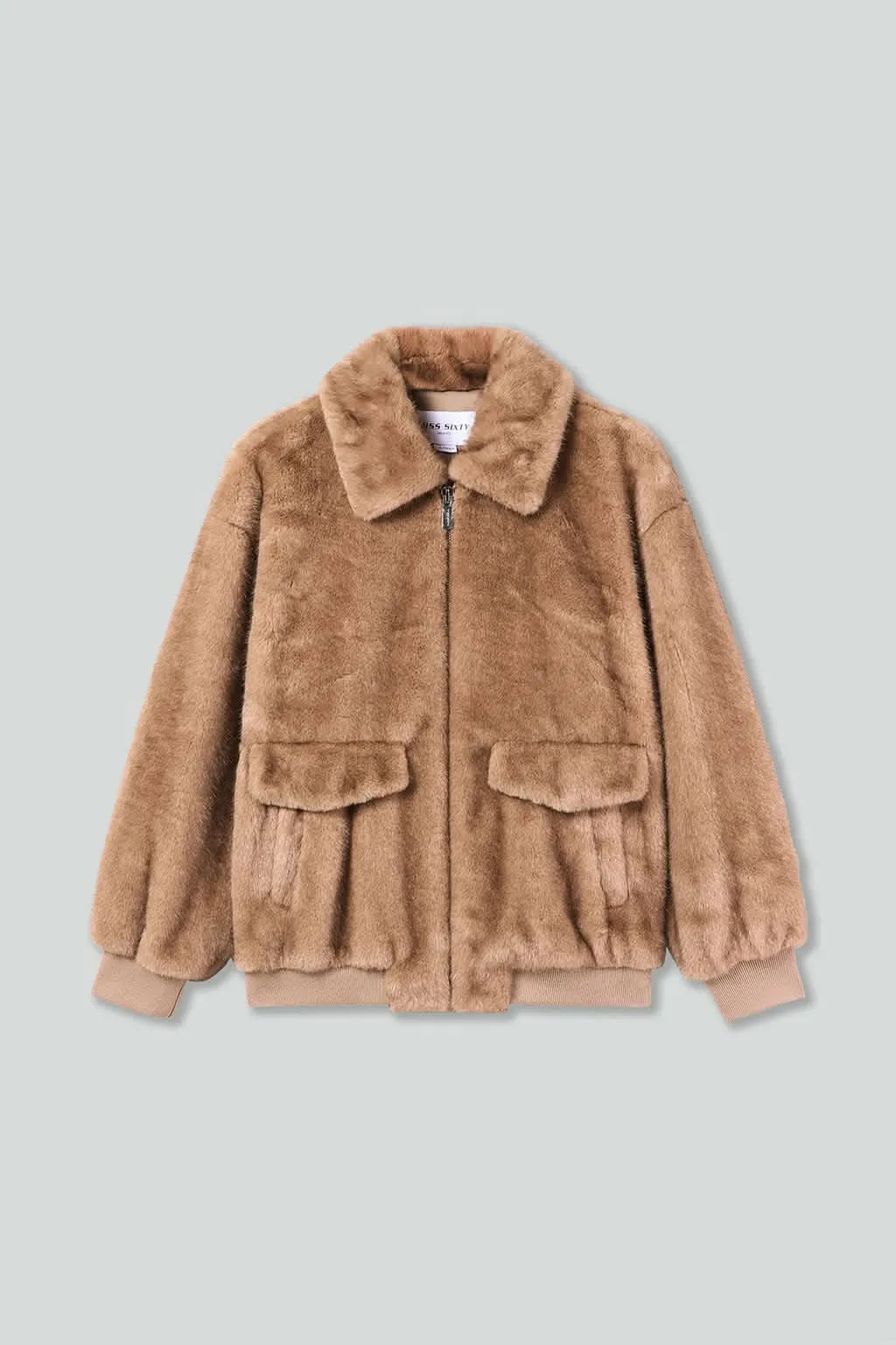 Funnel Neck Faux Fur Coat