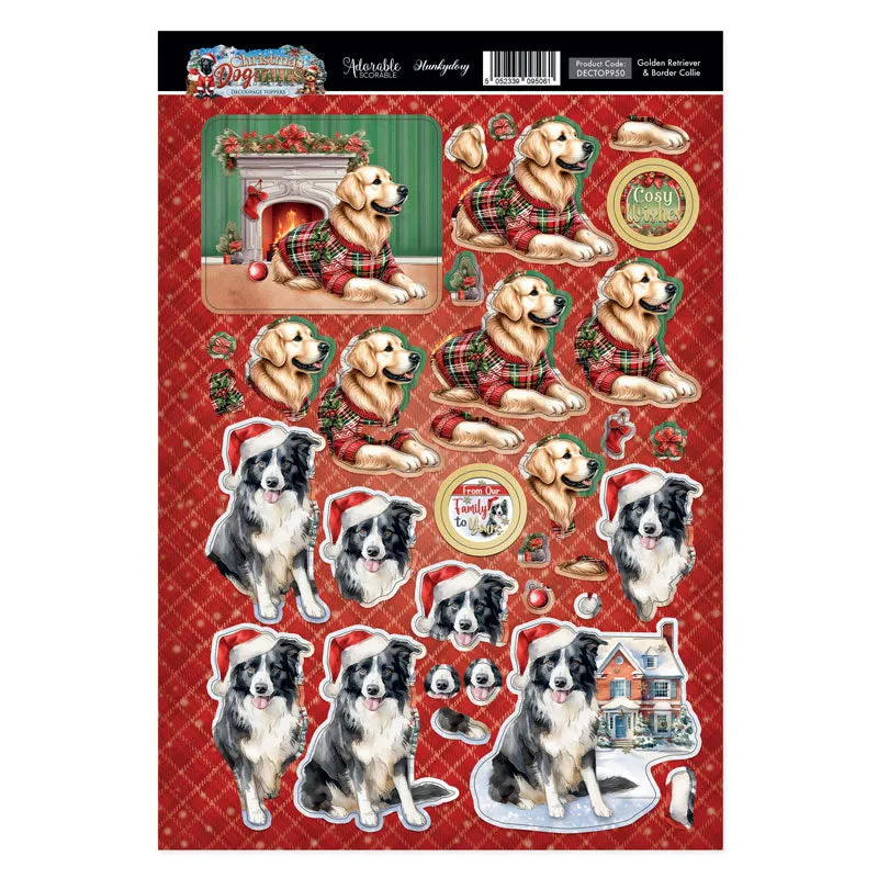 Golden Retriever & Border Collie Decoupage Topper Sheet