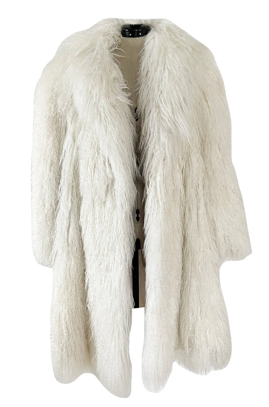 Gorgeous 1970s Jerry Sorbara Longer Cut Fluffy White Toned Mongolian Sheepskin Coat