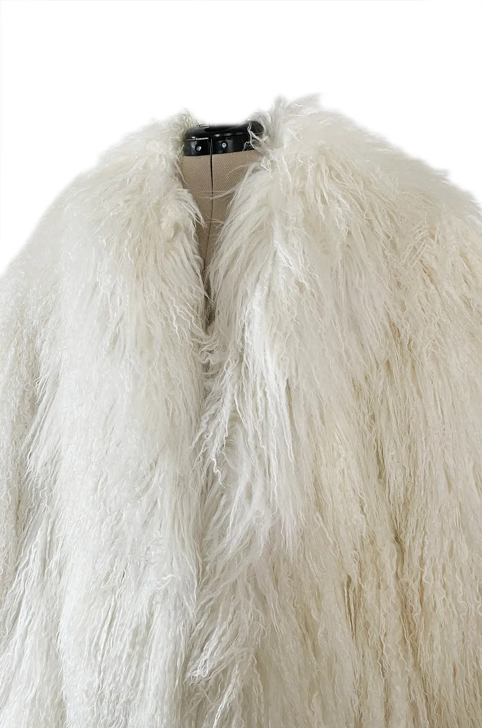 Gorgeous 1970s Jerry Sorbara Longer Cut Fluffy White Toned Mongolian Sheepskin Coat