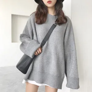 Gray Green Black Oversized Basic Knit Sweater