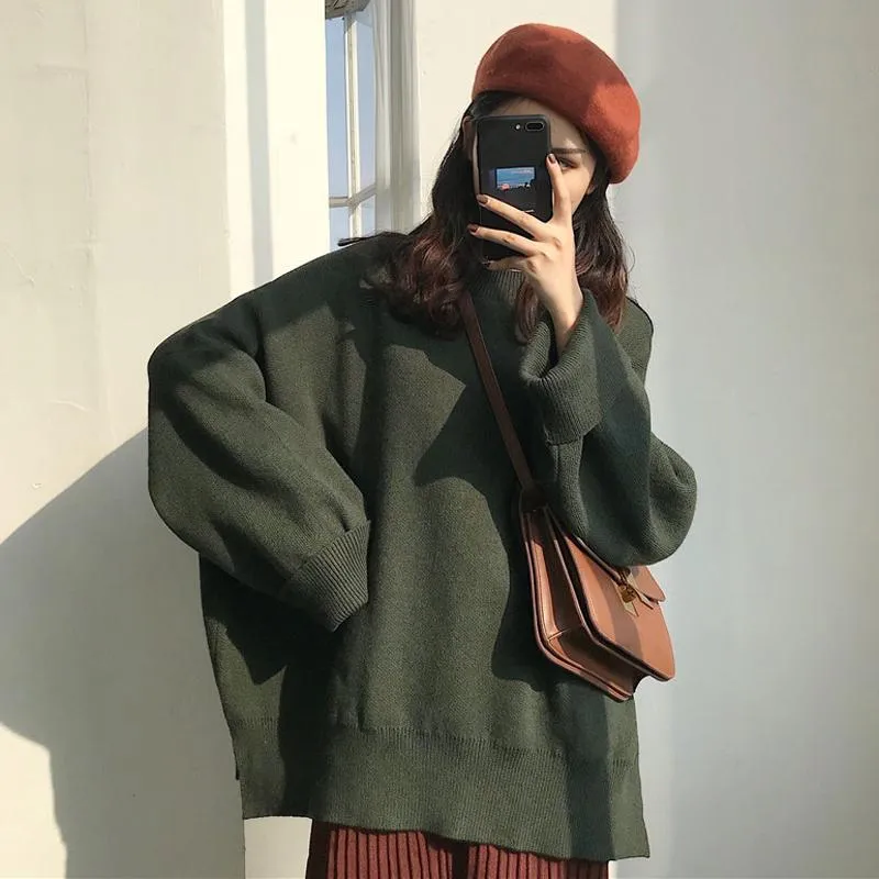 Gray Green Black Oversized Basic Knit Sweater