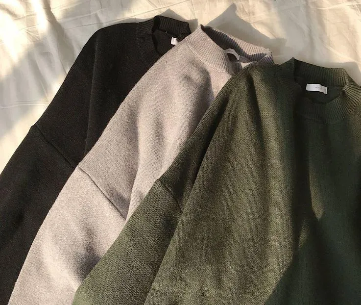 Gray Green Black Oversized Basic Knit Sweater