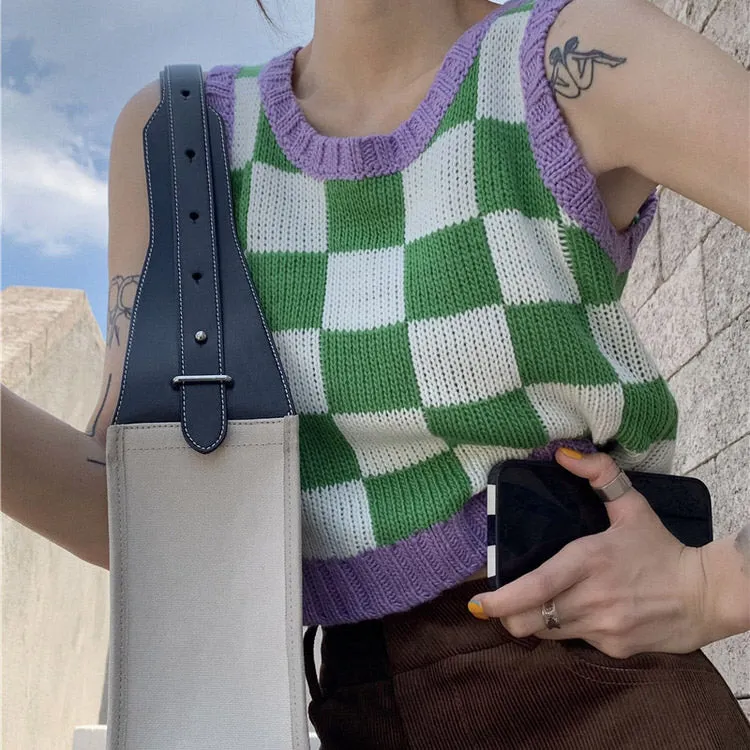 Green & Lavender Checkered Vest