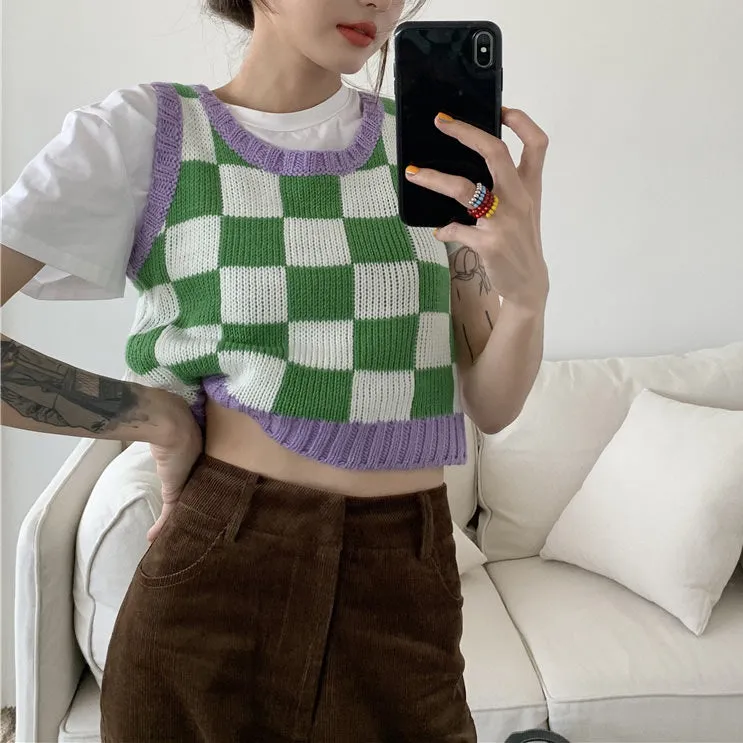 Green & Lavender Checkered Vest