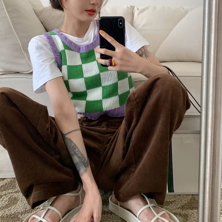 Green & Lavender Checkered Vest