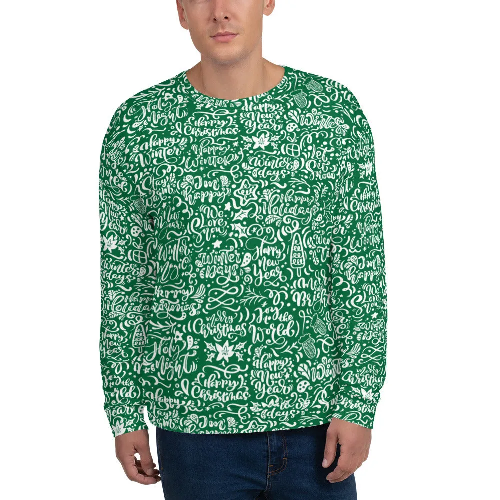 Green Christmas Typography Pattern Men's Sweatshirt