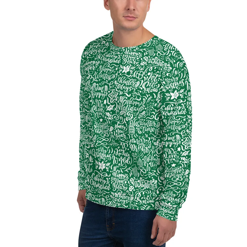 Green Christmas Typography Pattern Men's Sweatshirt