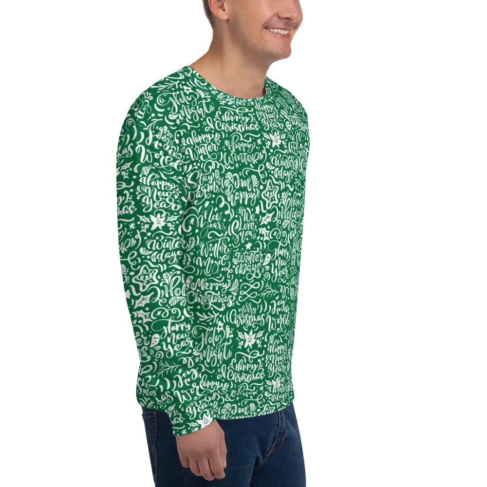 Green Christmas Typography Pattern Men's Sweatshirt