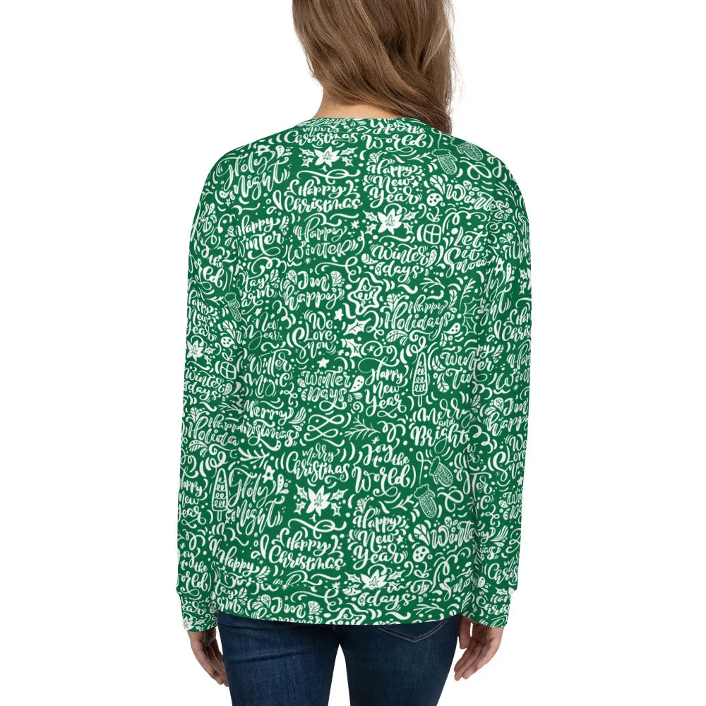 Green Christmas Typography Pattern Women's Sweatshirt