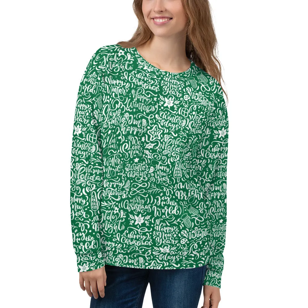 Green Christmas Typography Pattern Women's Sweatshirt