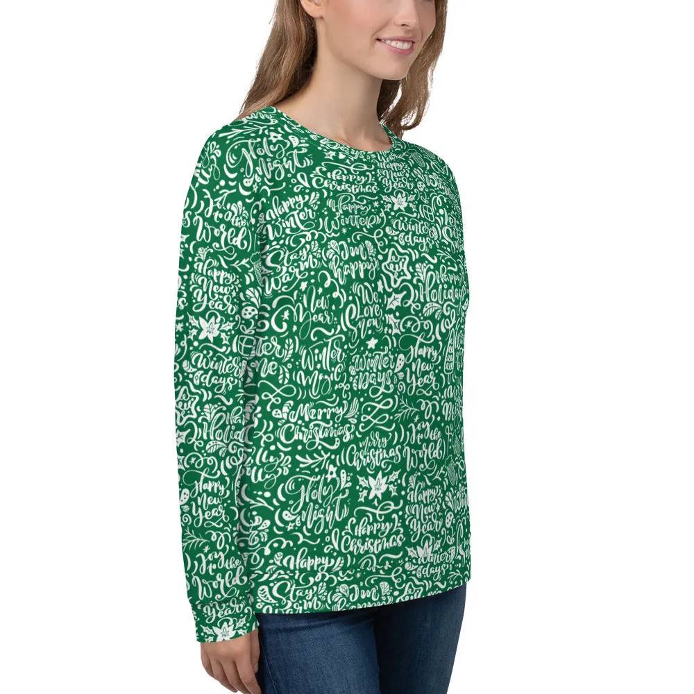 Green Christmas Typography Pattern Women's Sweatshirt