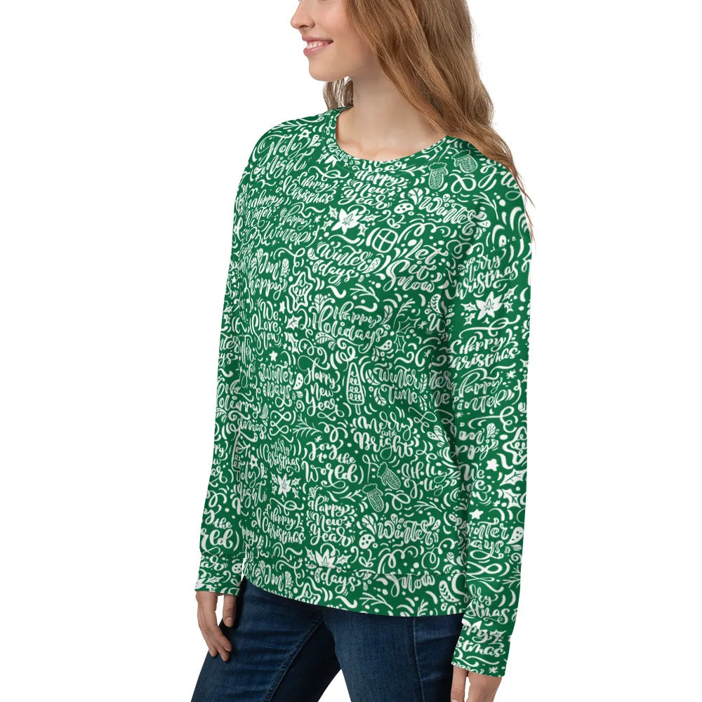 Green Christmas Typography Pattern Women's Sweatshirt