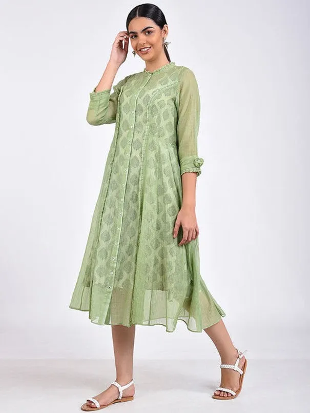 Green Cotton Silk Kali Dress (Set of 2)