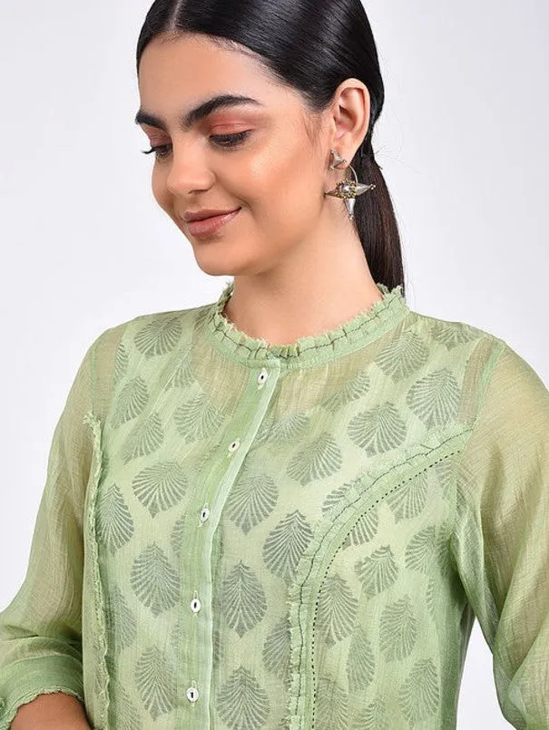 Green Cotton Silk Kali Dress (Set of 2)