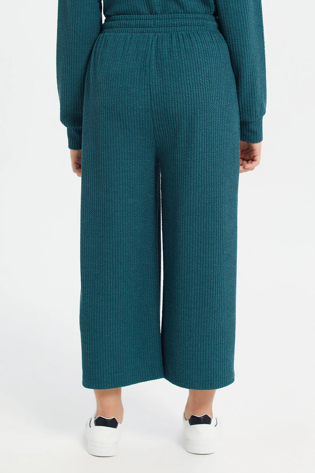 Green Flared Jacquard Pants