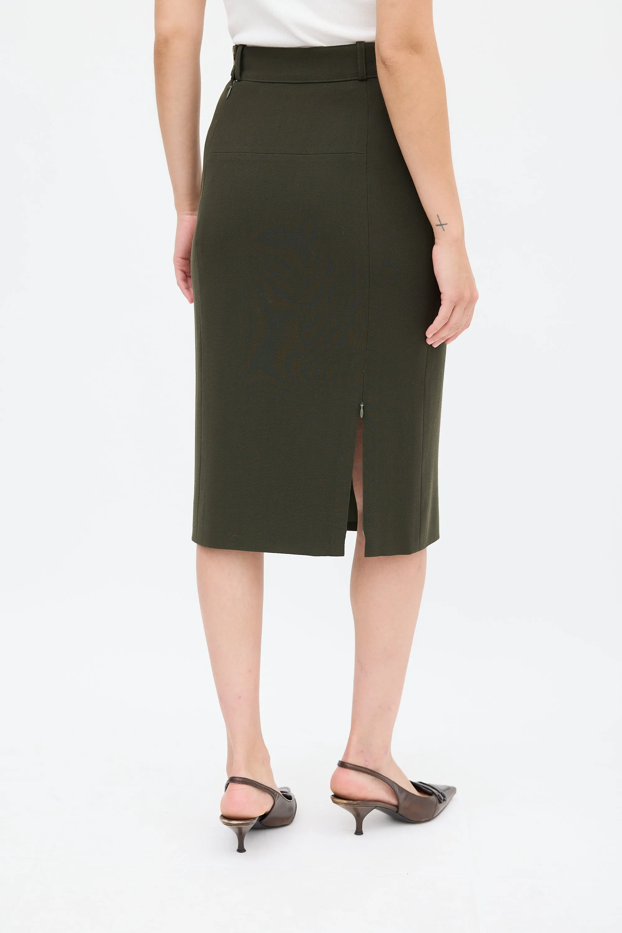 Green Wool Two Pocket Pencil Skirt