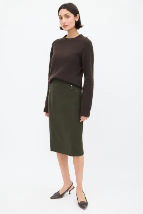 Green Wool Two Pocket Pencil Skirt