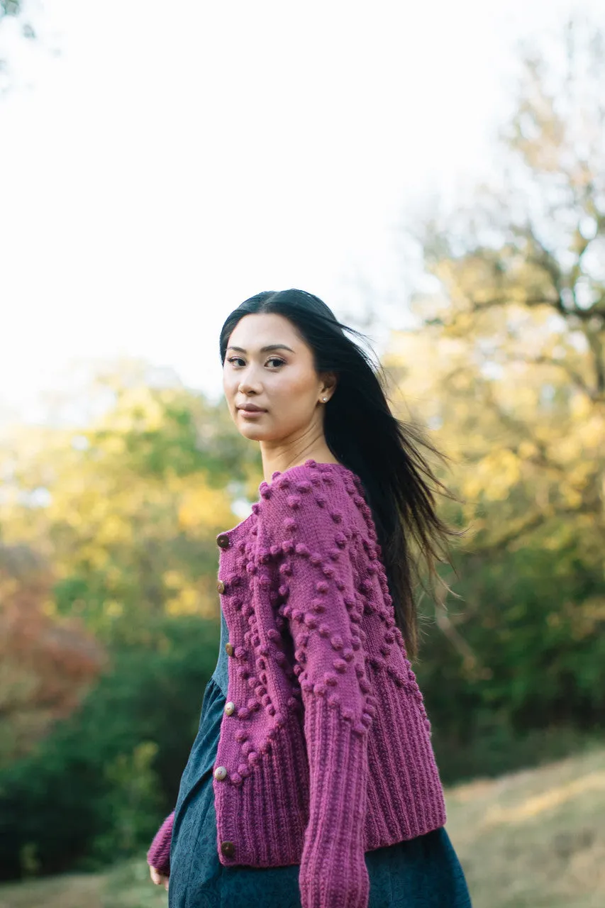 Hand Knit Nepali Wool Jill Sweater in Fuchsia