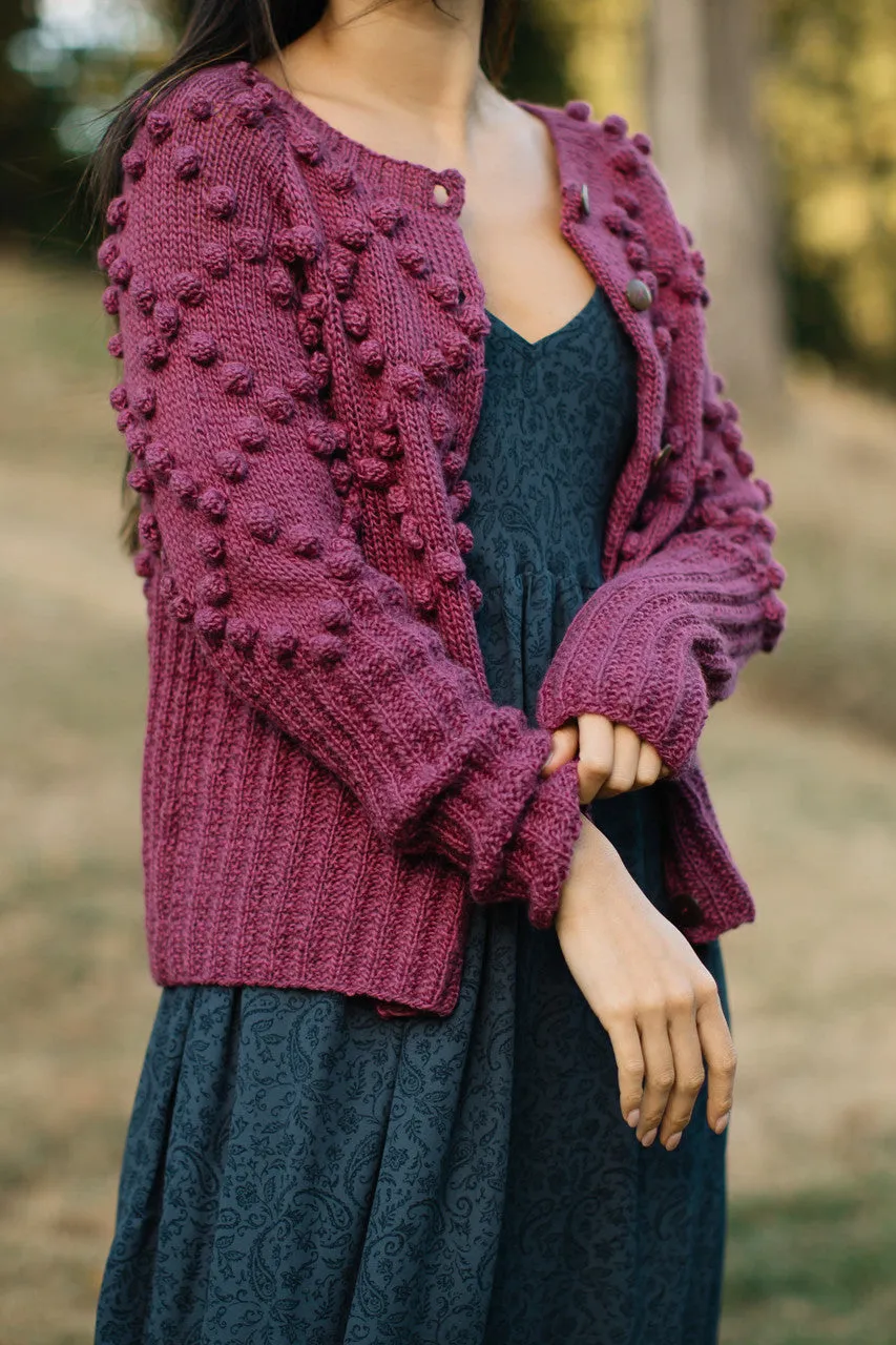 Hand Knit Nepali Wool Jill Sweater in Fuchsia