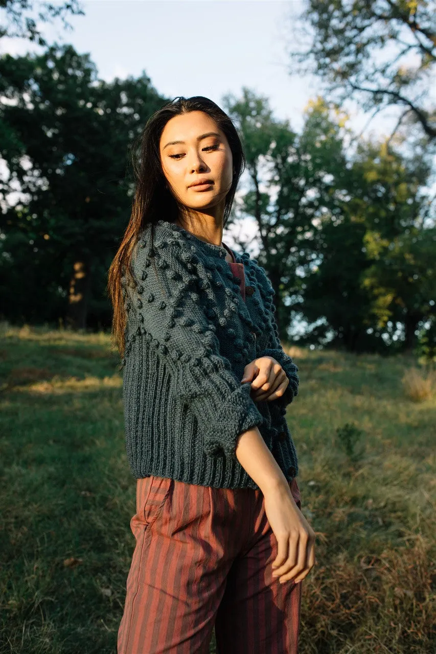 Hand Knit Nepali Wool Jill Sweater in Slate Grey