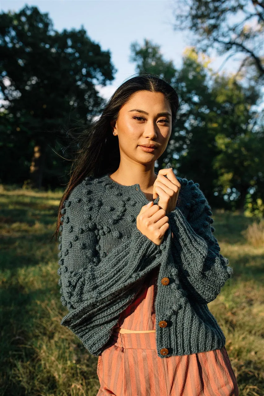 Hand Knit Nepali Wool Jill Sweater in Slate Grey