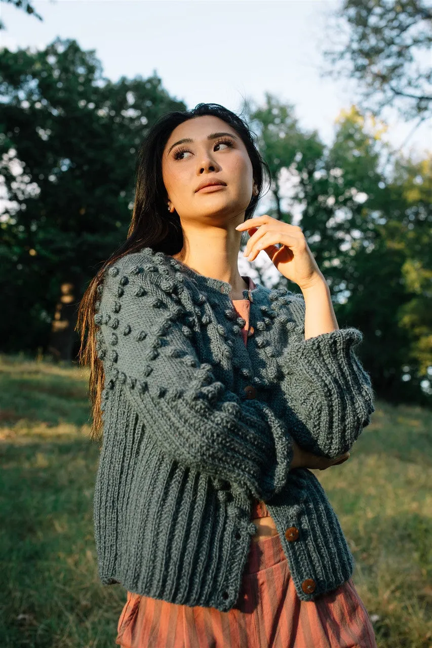 Hand Knit Nepali Wool Jill Sweater in Slate Grey