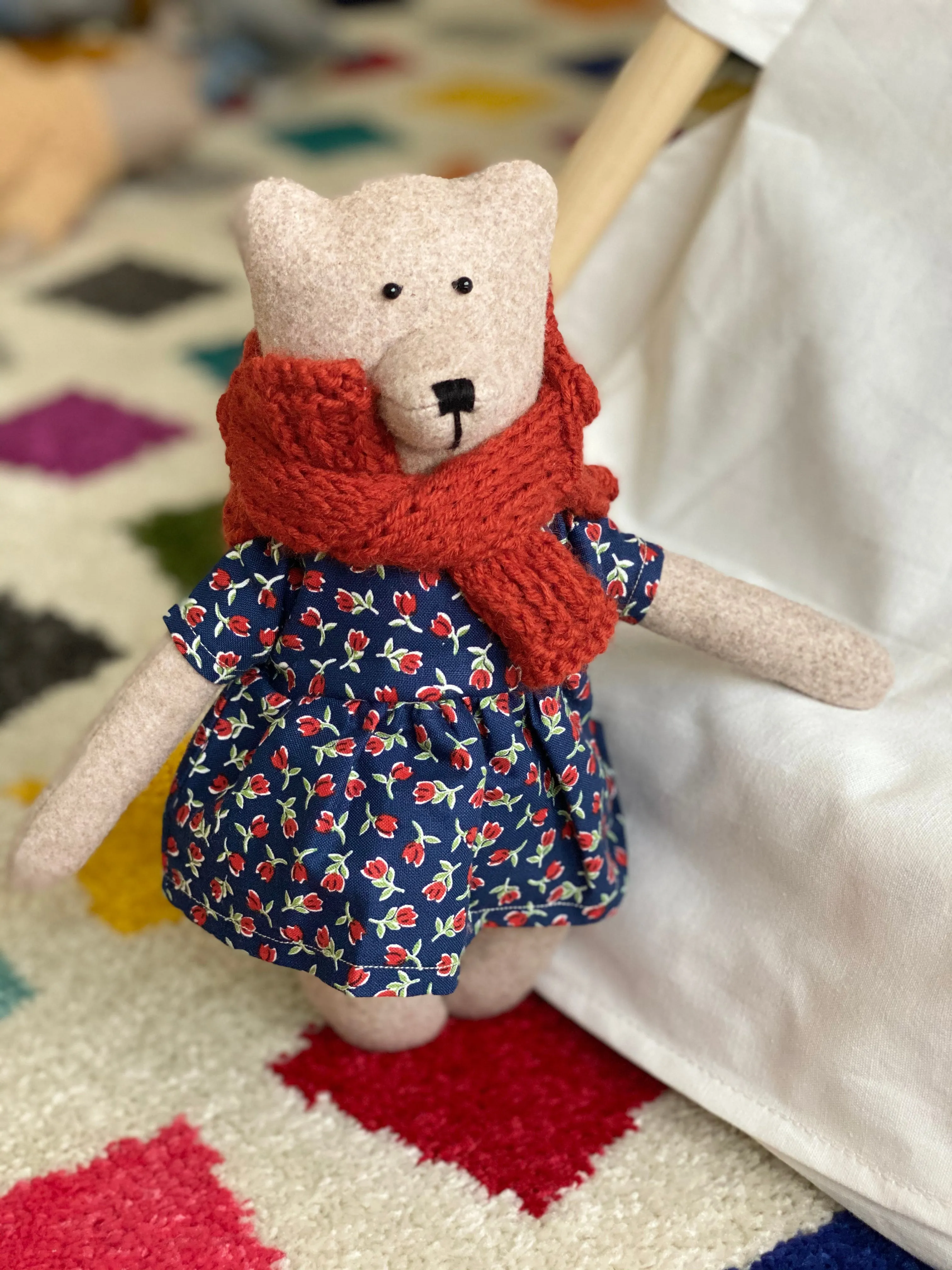 Handmade Stuffed Cloth Mom/Dad Bear - Dressed