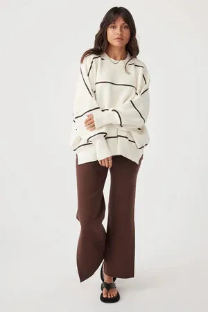 Harper Stripe Organic Knit Sweater - Cream & Chocolate