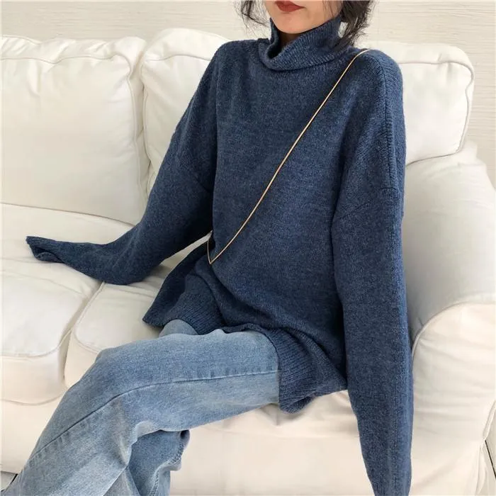 High Collar Oversize Knit Long Sweater