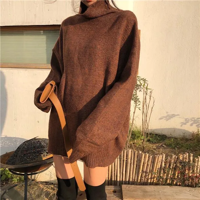 High Collar Oversize Knit Long Sweater