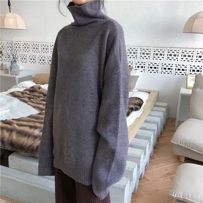 High Collar Oversize Knit Long Sweater