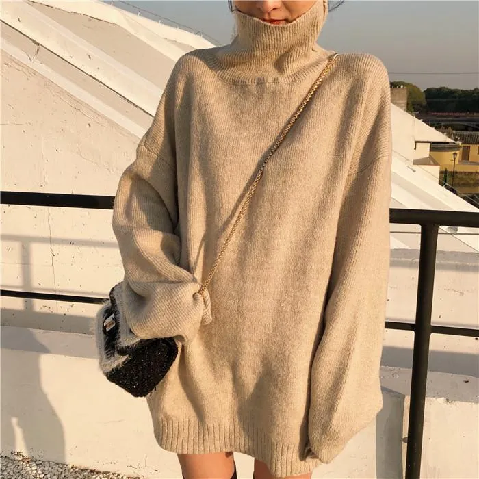 High Collar Oversize Knit Long Sweater